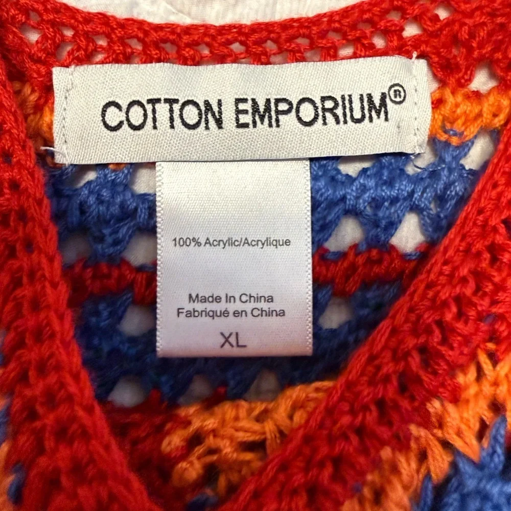 Cotton Emporium Crocheted Square Buttoned Red and Blue Tank Top XL Never Worn - Picture 7 of 8